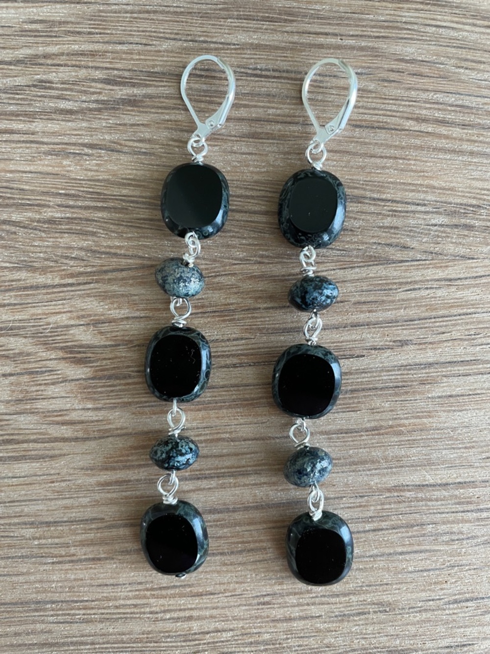 HAND CRAFTED BLACK CZECH GLASS DROP EARRINGS Long Bold Statement Dangles